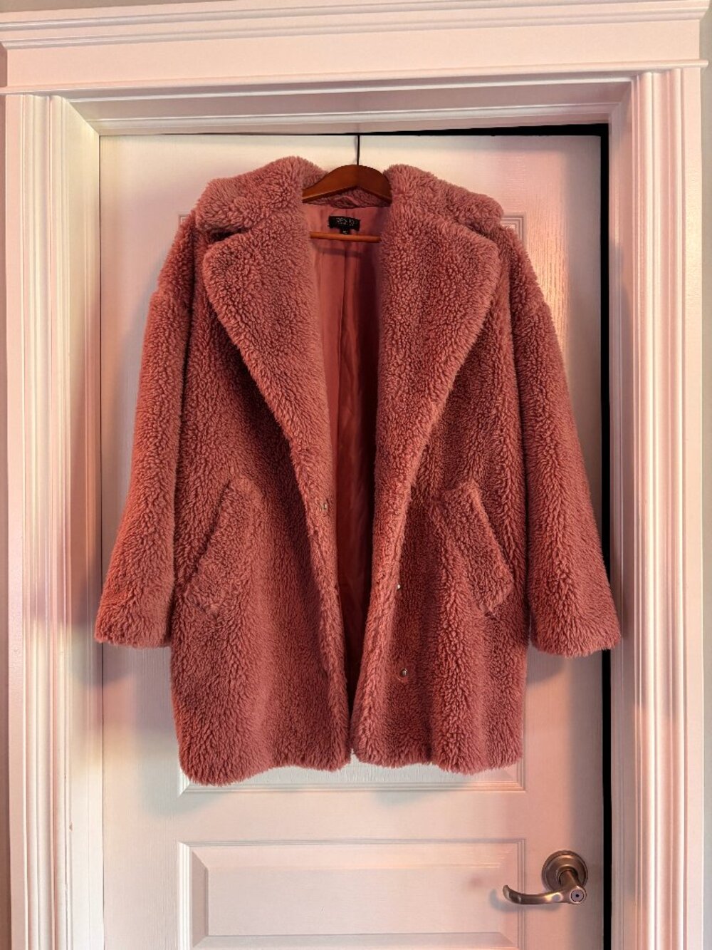 TOPSHOP Dusty PinkTeddy Coat, Size 2 Oversized Cozy Plush Fleece Jacket